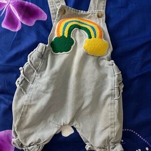 Kids Grey Overalls with Rainbow Patch